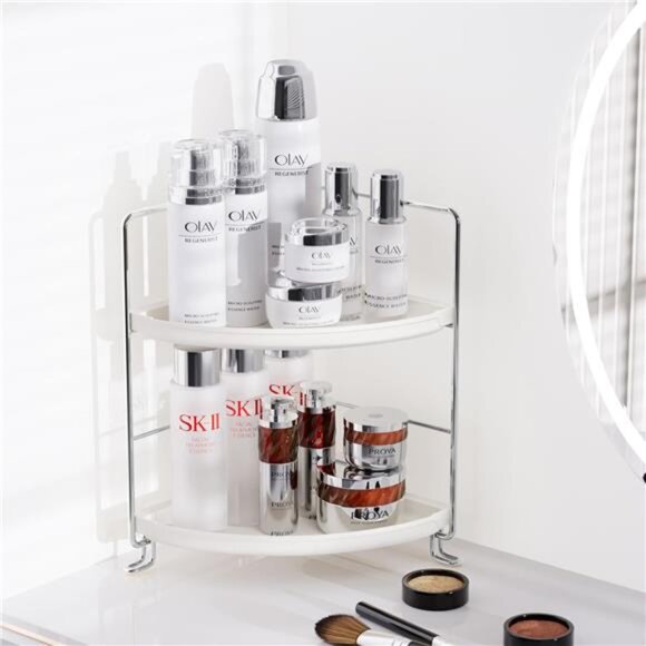 2-Tier Corner Bathroom Counter Organizer, Tool-Less Installation Vanity Shelf - Picture 3 of 7